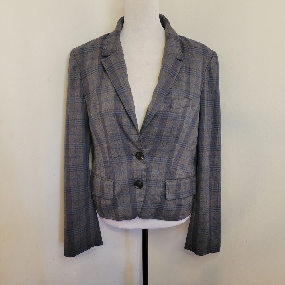 Marissa Webb Wren Boy Blazer Medium Gray Blue‎ Plaid fair condition see pics